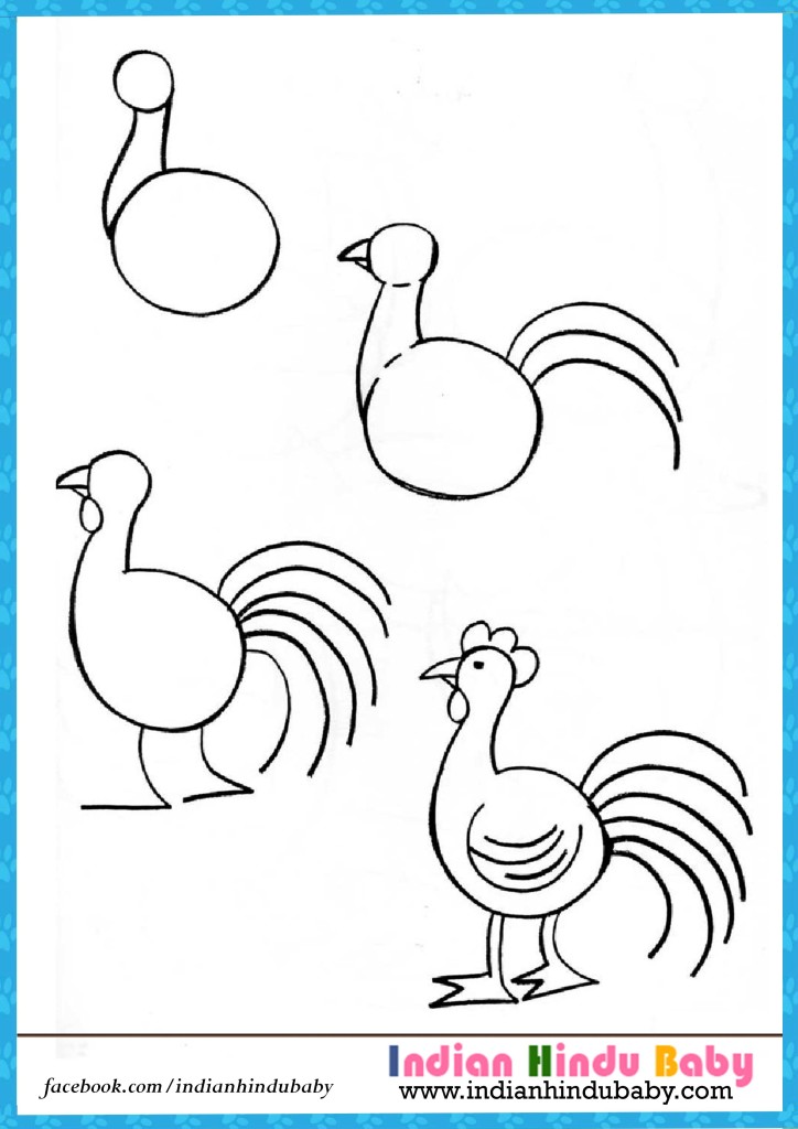 Hen step by step drawing for kids