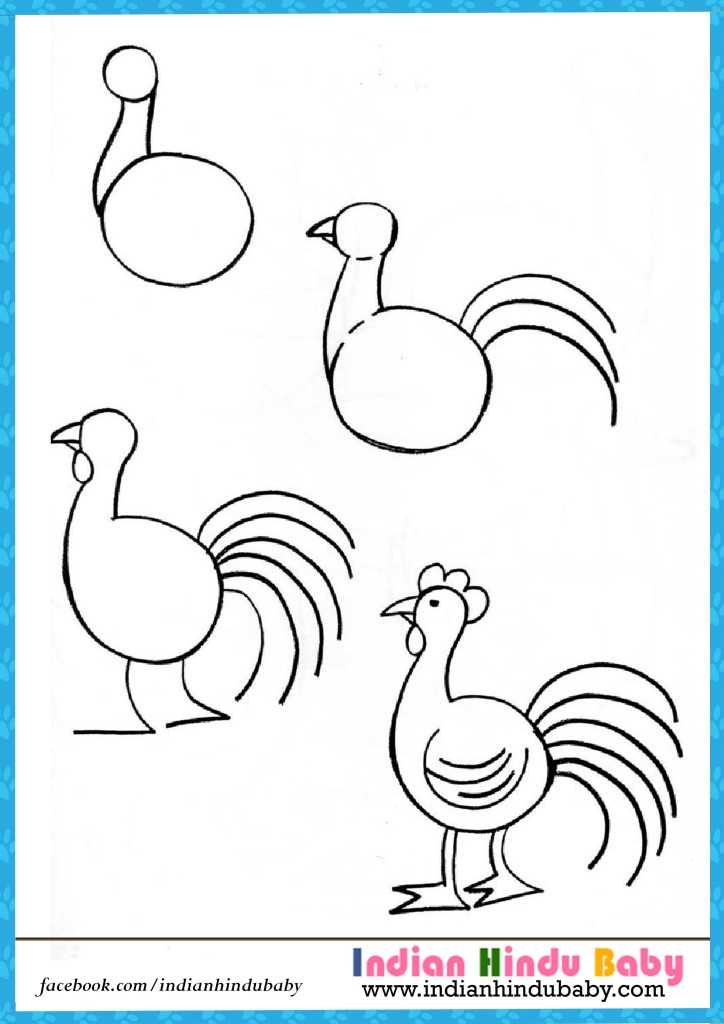 Hen step by step drawing for kids – Indian hindu baby