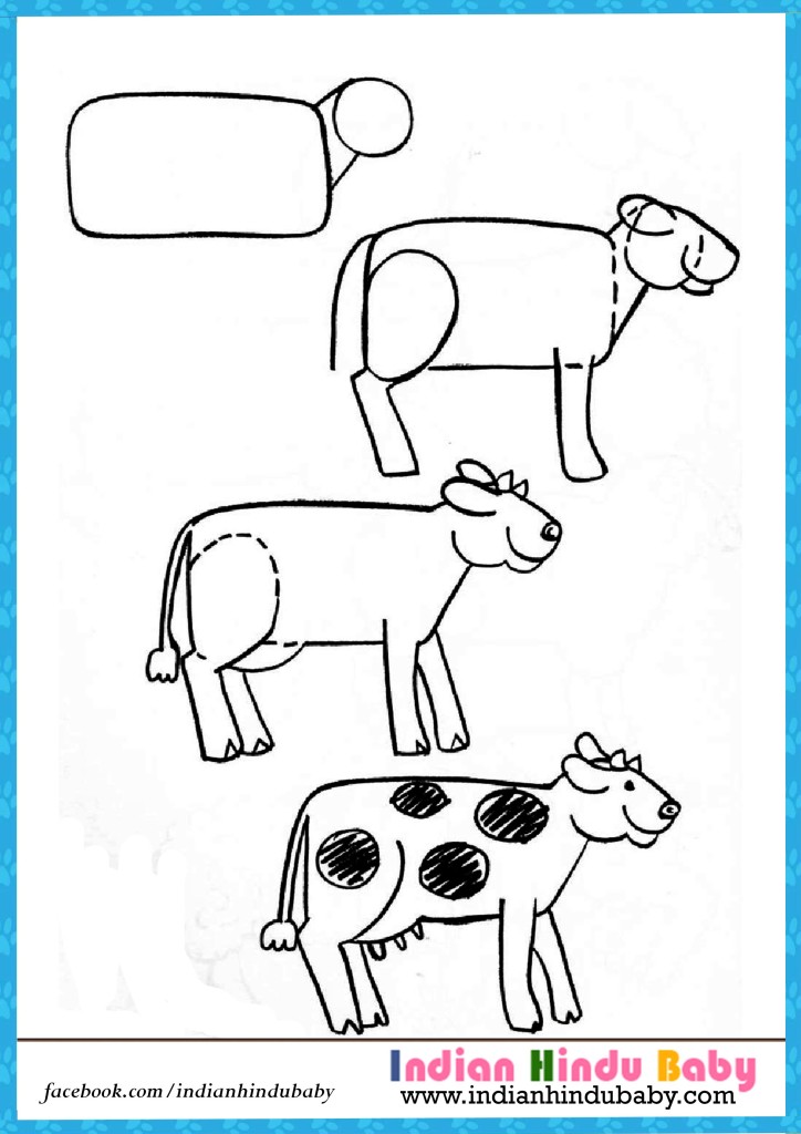 Cow step by step drawing for kids