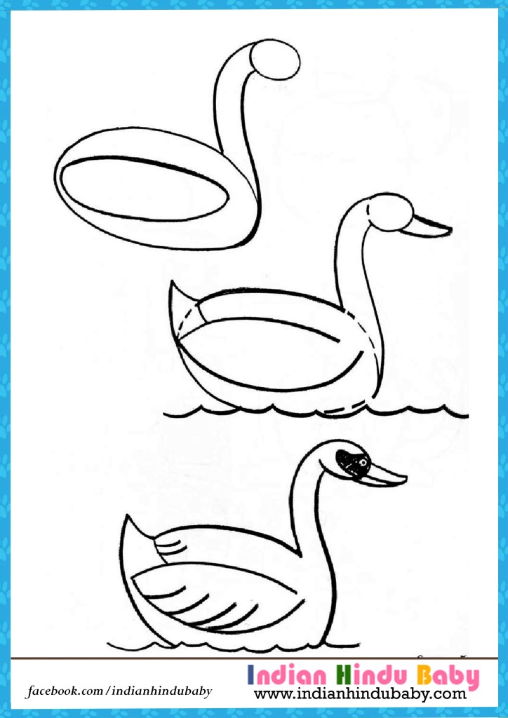 Duck swimming step by step drawing for kids