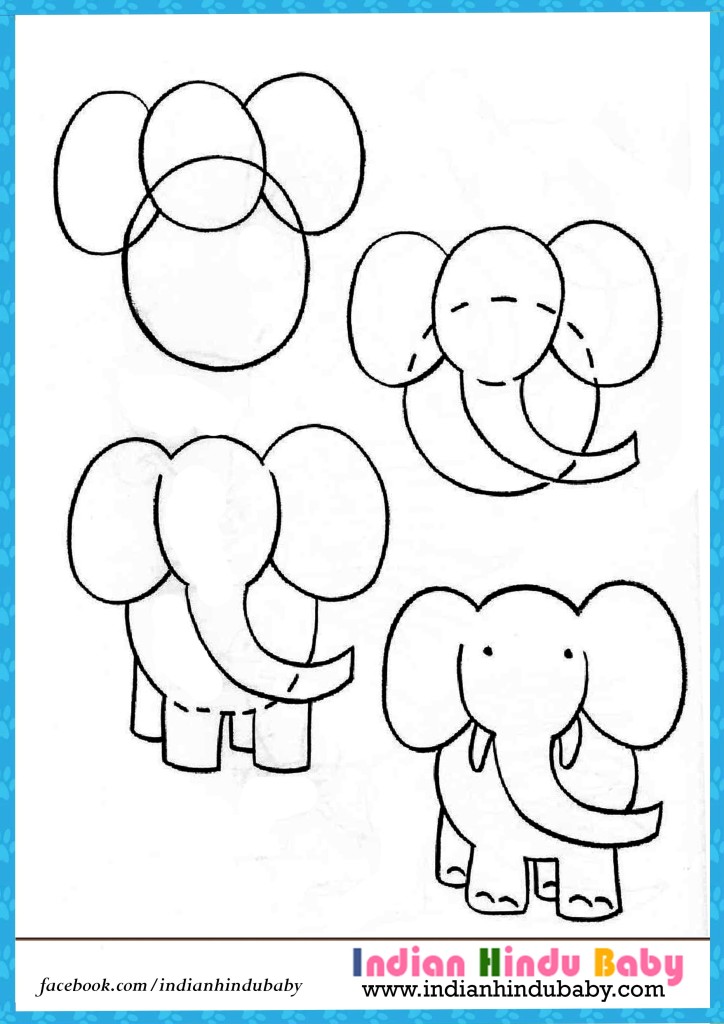 Elephant step by step drawing for kids Indian hindu baby