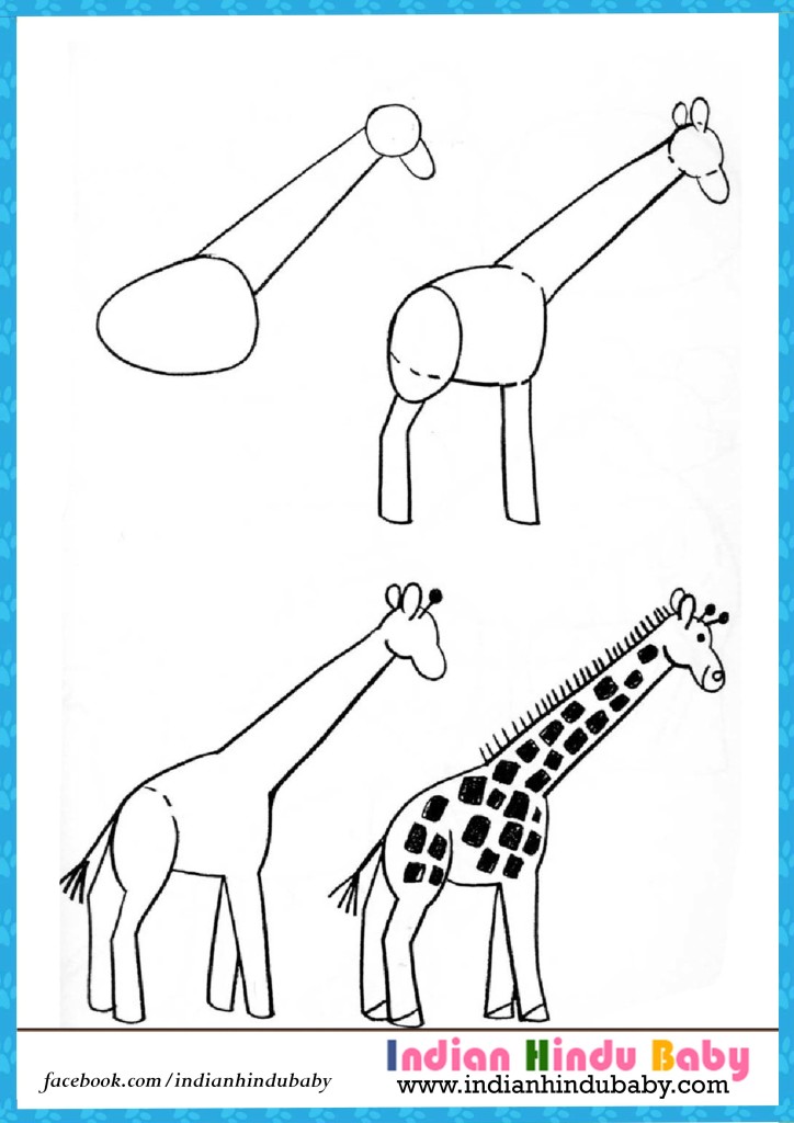 Giraffe step by step drawing for kids
