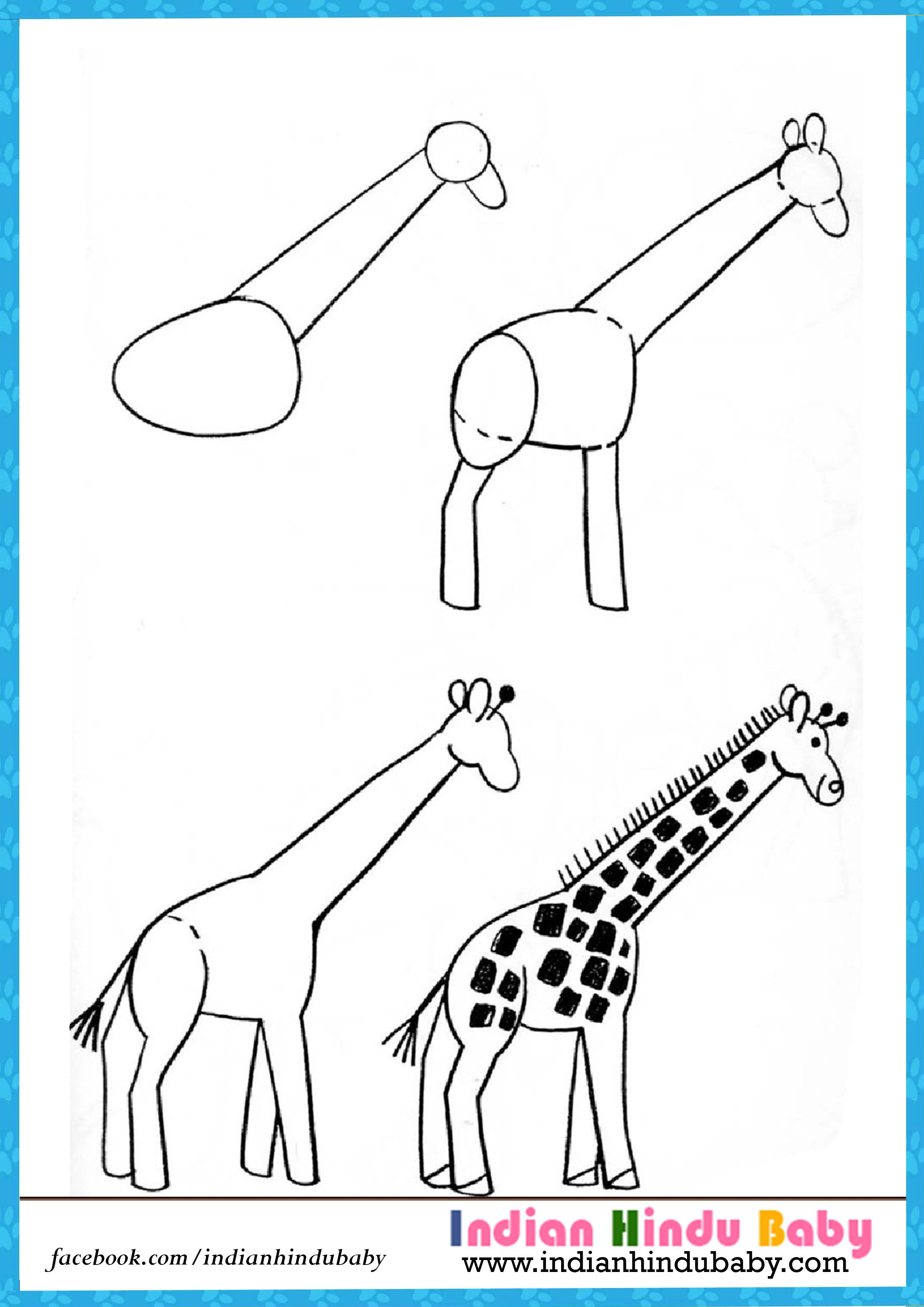 Giraffe step by step drawing for kids – Indian hindu baby