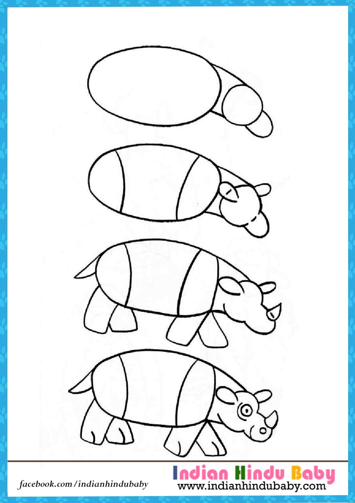 Hippo step by step drawing for kids