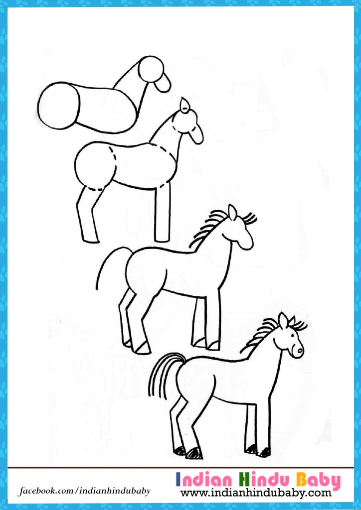 Horse step by step drawing for kids