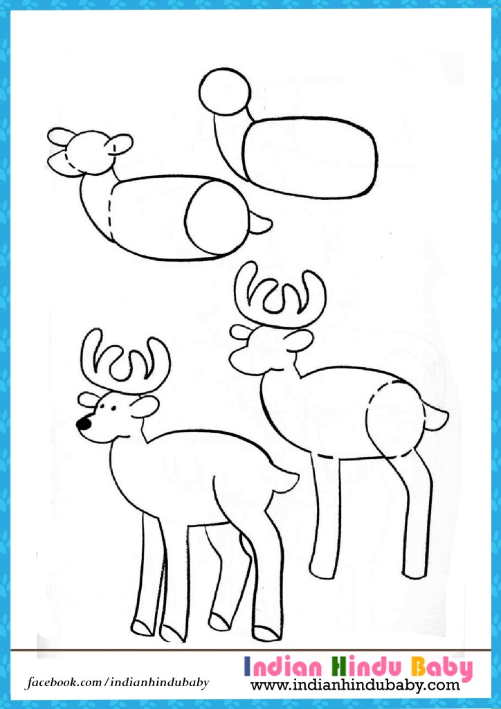 Male deer step by step drawing for kids