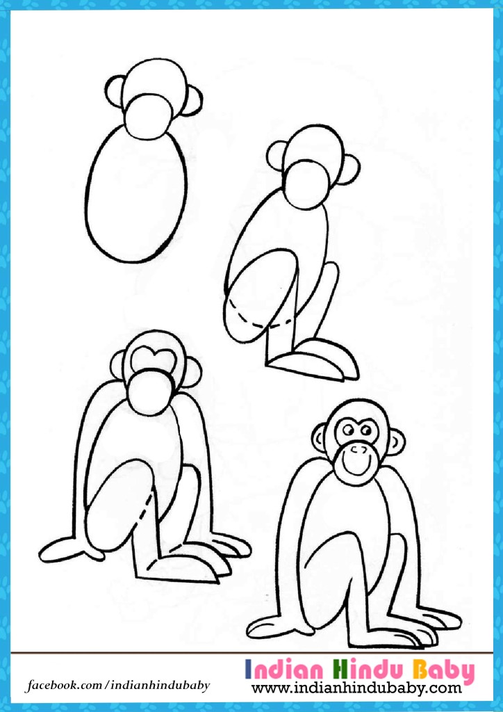 Monkey step by step drawing for kids