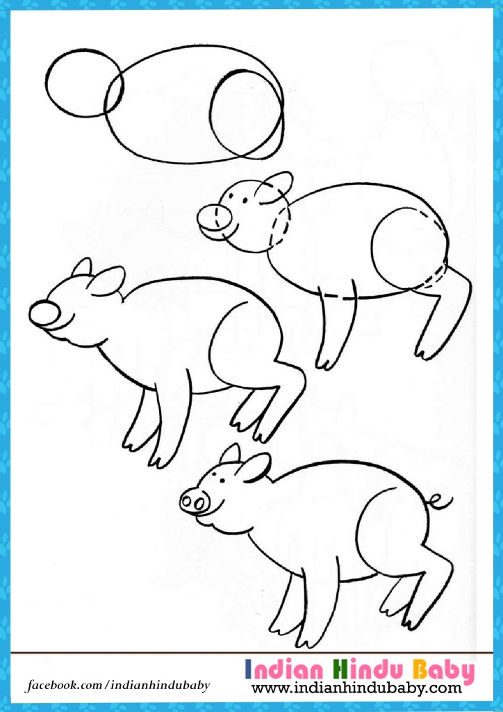 Pig step by step drawing for kids