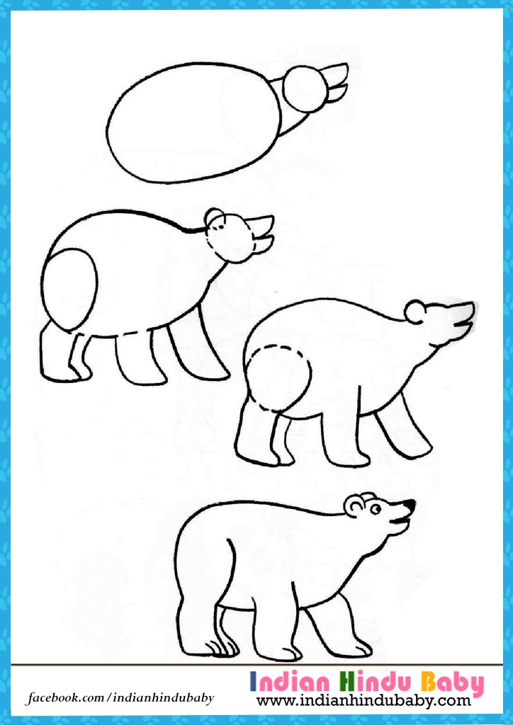 Polar bear step by step drawing for kids