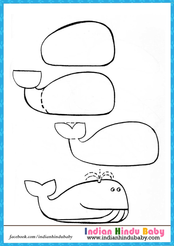 Whale step by step drawing for kids
