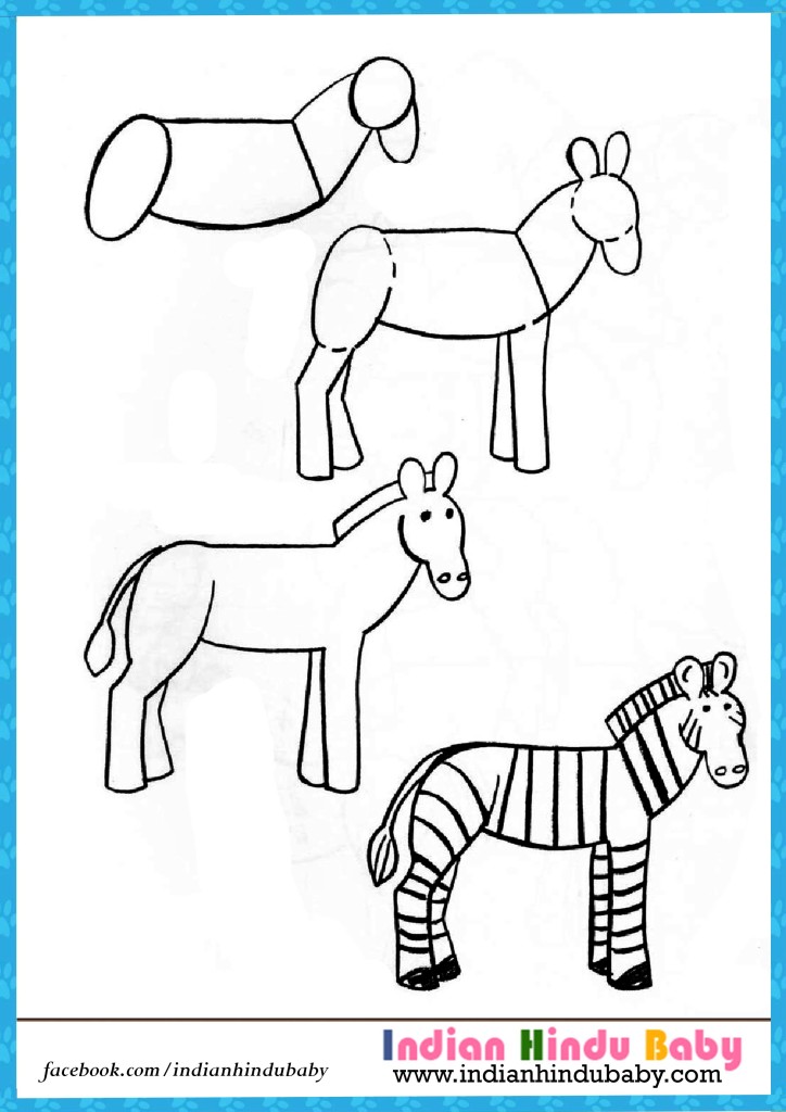 Zebra step by step drawing for kids